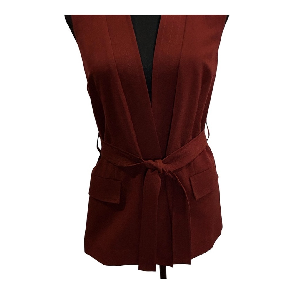 Reitmans Petite 2 Rust Belted Sleeveless Blazer Vest Tailored Wrap Front Career - Picture 4 of 15